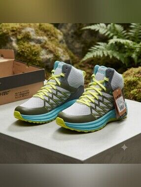 Hi-Tec Demolisher Mid Hiking Boots Grey Neon Green Men's